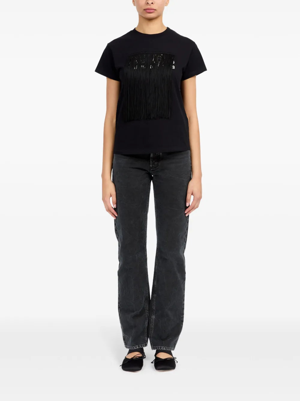 T-shirts T-shirt Numeric à frange Mm6 Noir Femme