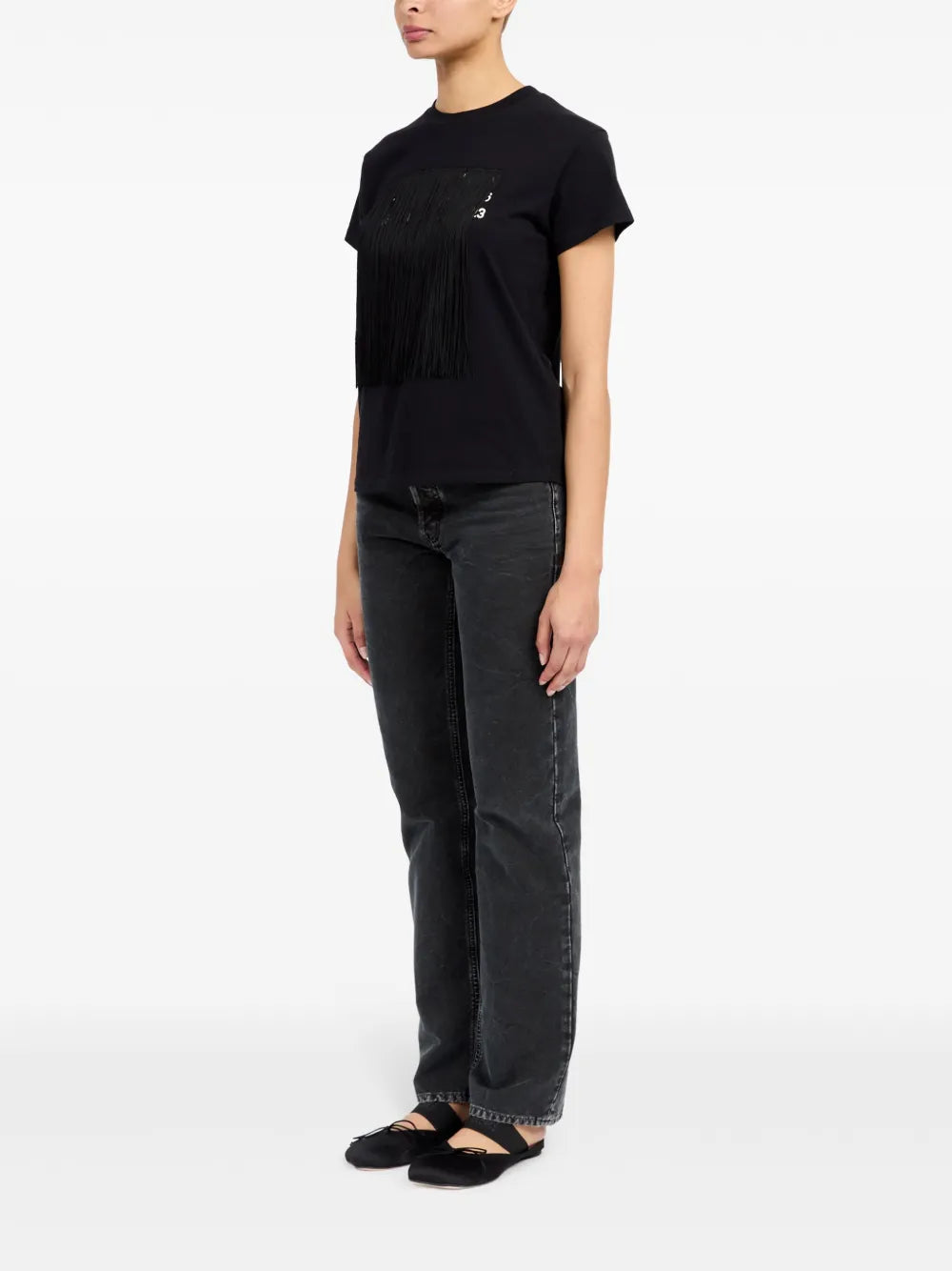 T-shirts T-shirt Numeric à frange Mm6 Noir Femme