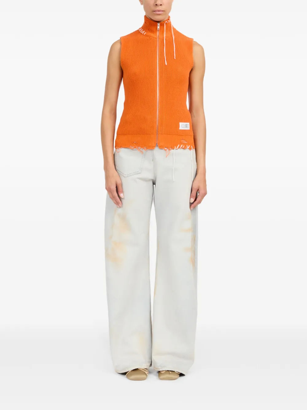 Vestes Gilet sans manche en maille Mm6 Orange Femme