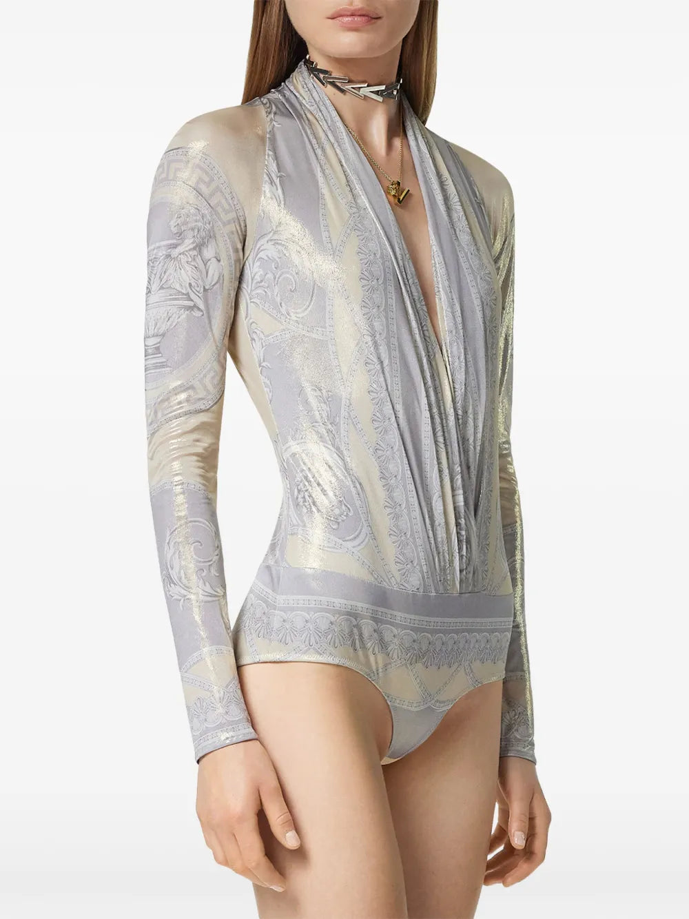 Tops Barocco Draped Bodysuit Versace Silver Femme