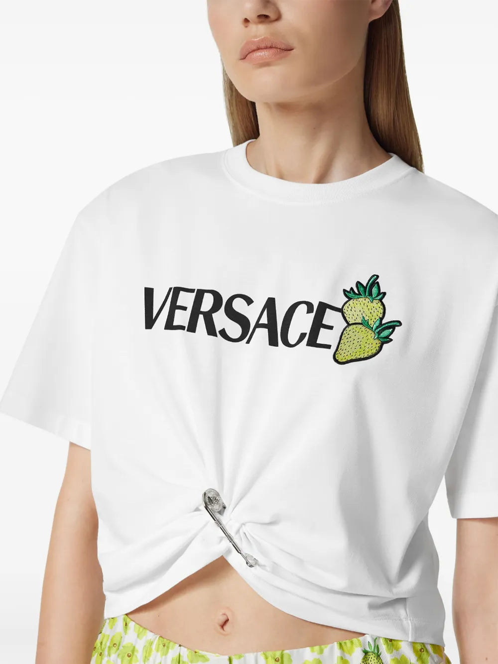 Camisetas T-shirt Crop Morango Versace Branco Femme