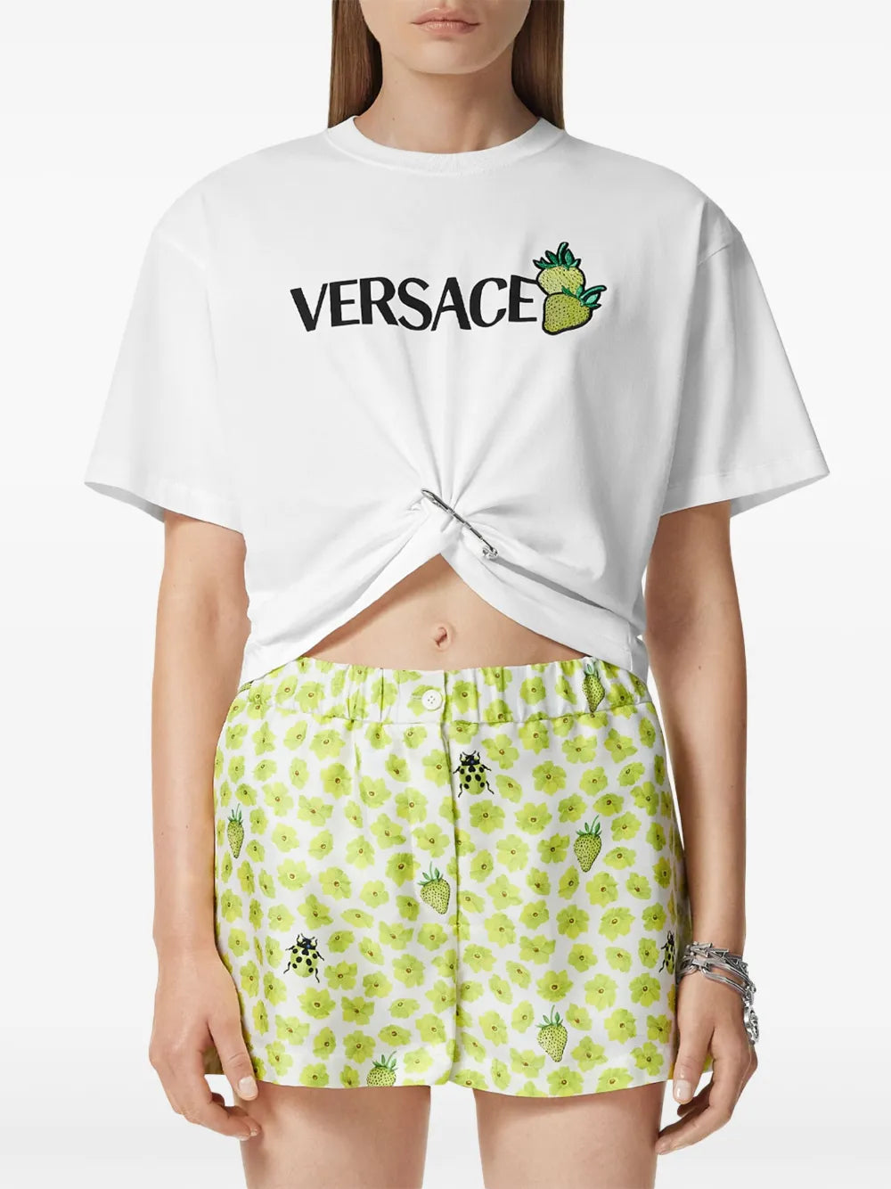 Camisetas T-shirt Crop Morango Versace Branco Femme