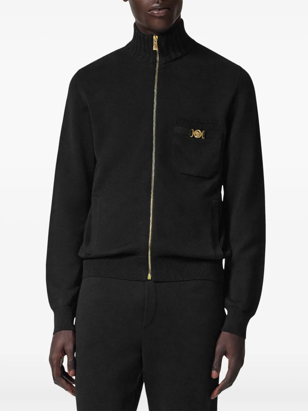 Felpe Giacca in Cashmere con Zip Versace Nero Homme