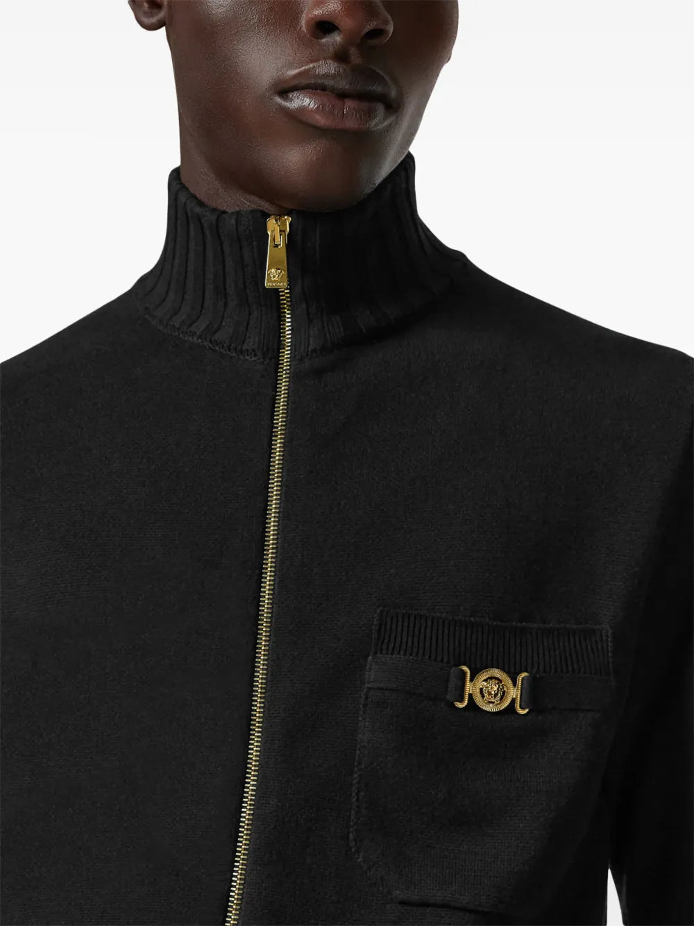 Felpe Giacca in Cashmere con Zip Versace Nero Homme