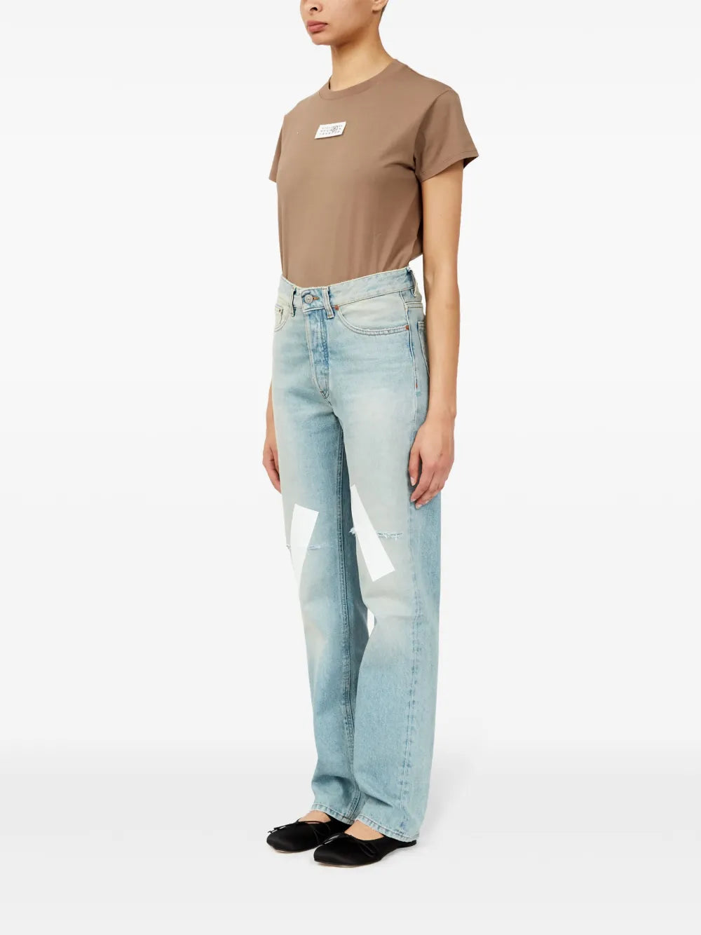 Pantalons Jean à bande adhésive Mm6 Bleu Femme