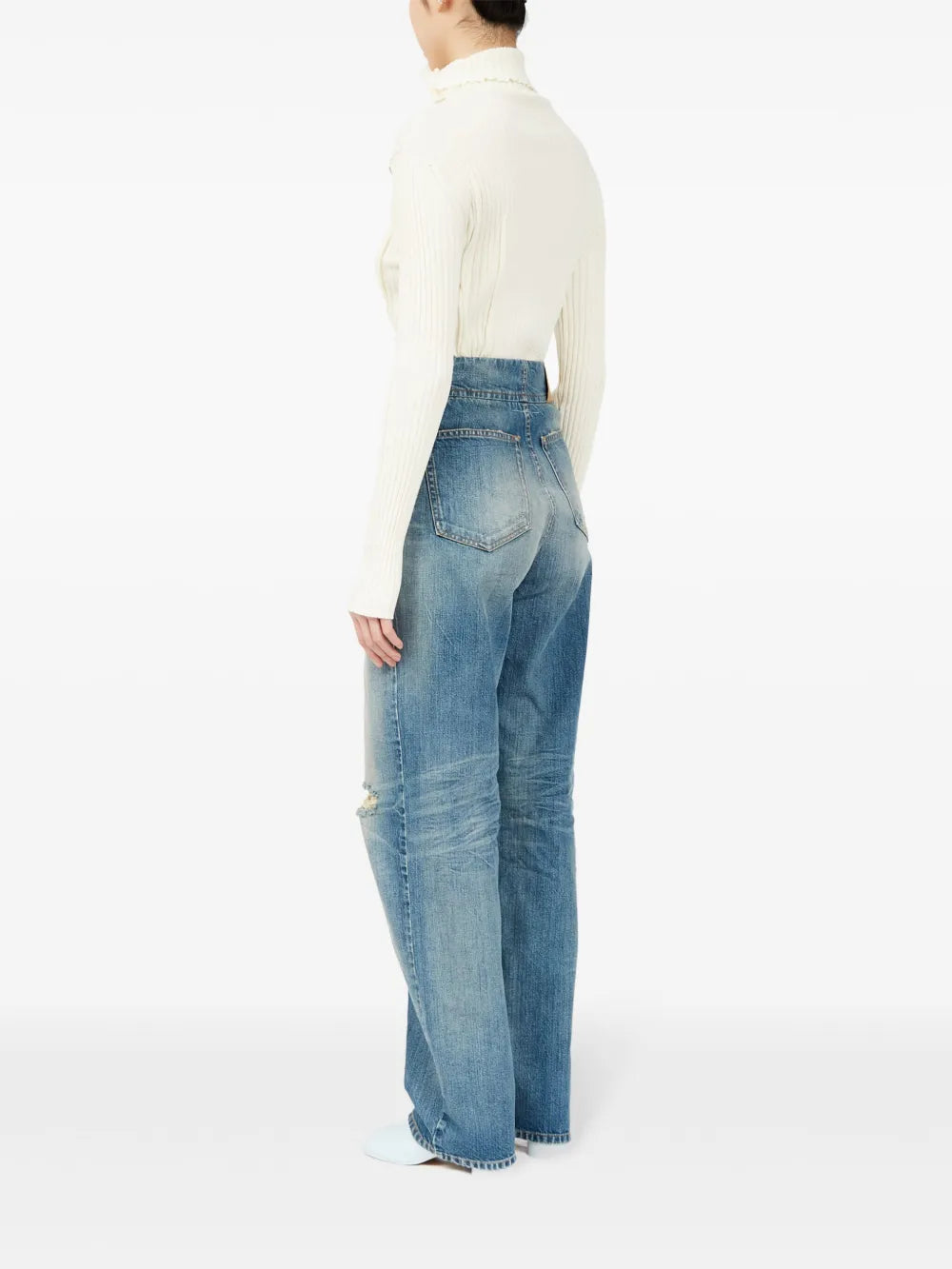 Pantalons Jean effet usé Mm6 Bleu Femme