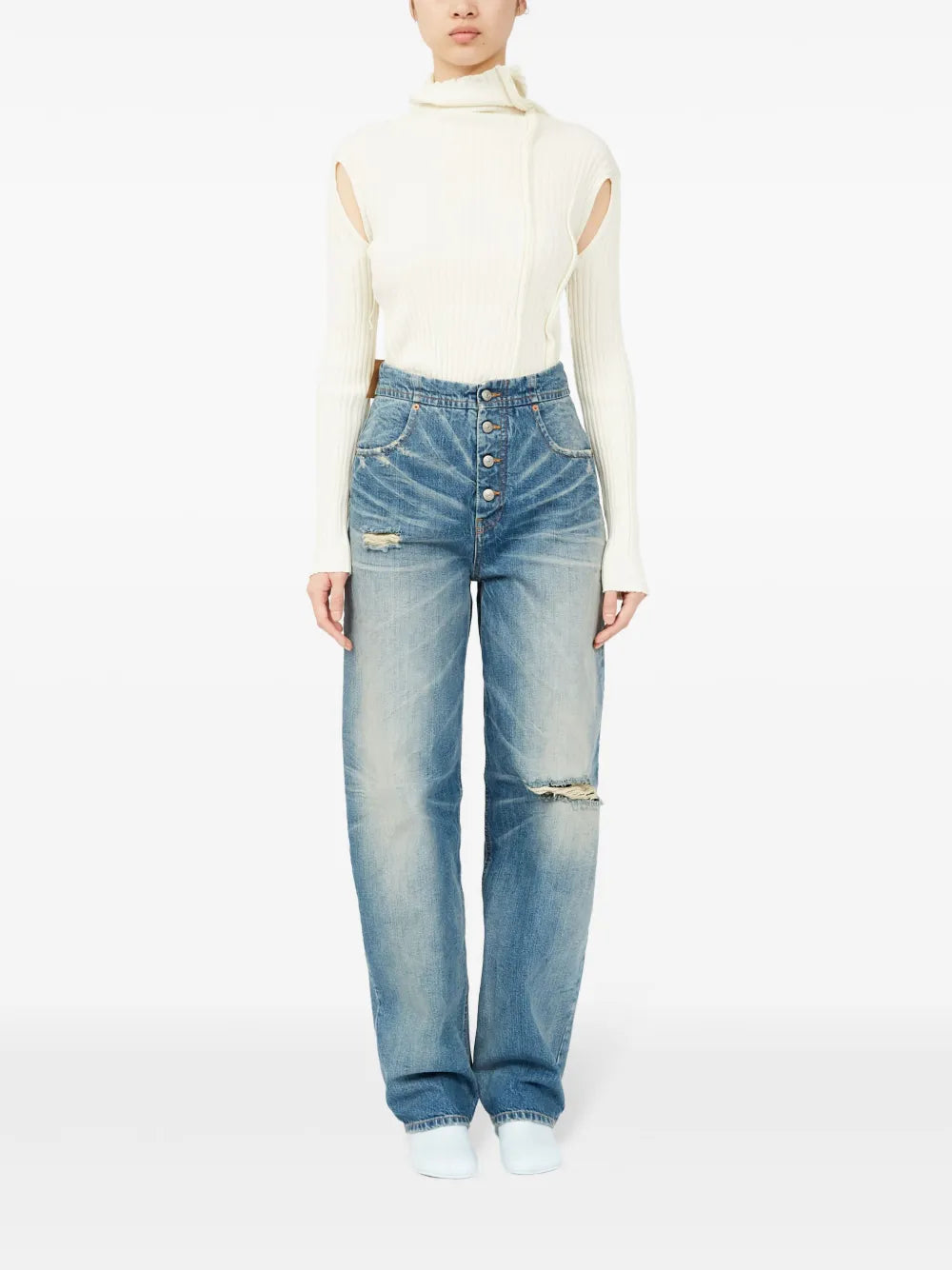 Pantalons Jean effet usé Mm6 Bleu Femme