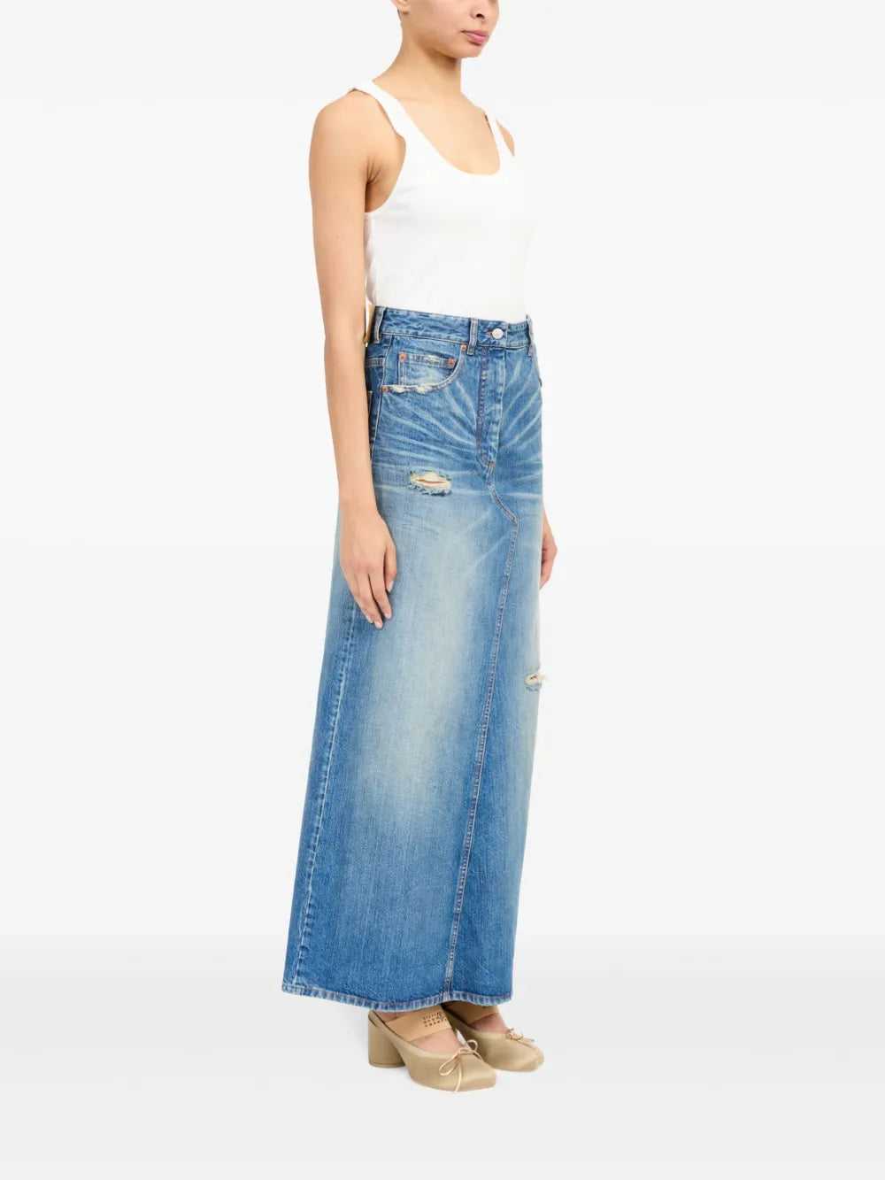 Jupes Jupe longue usé Mm6 Bleu Femme