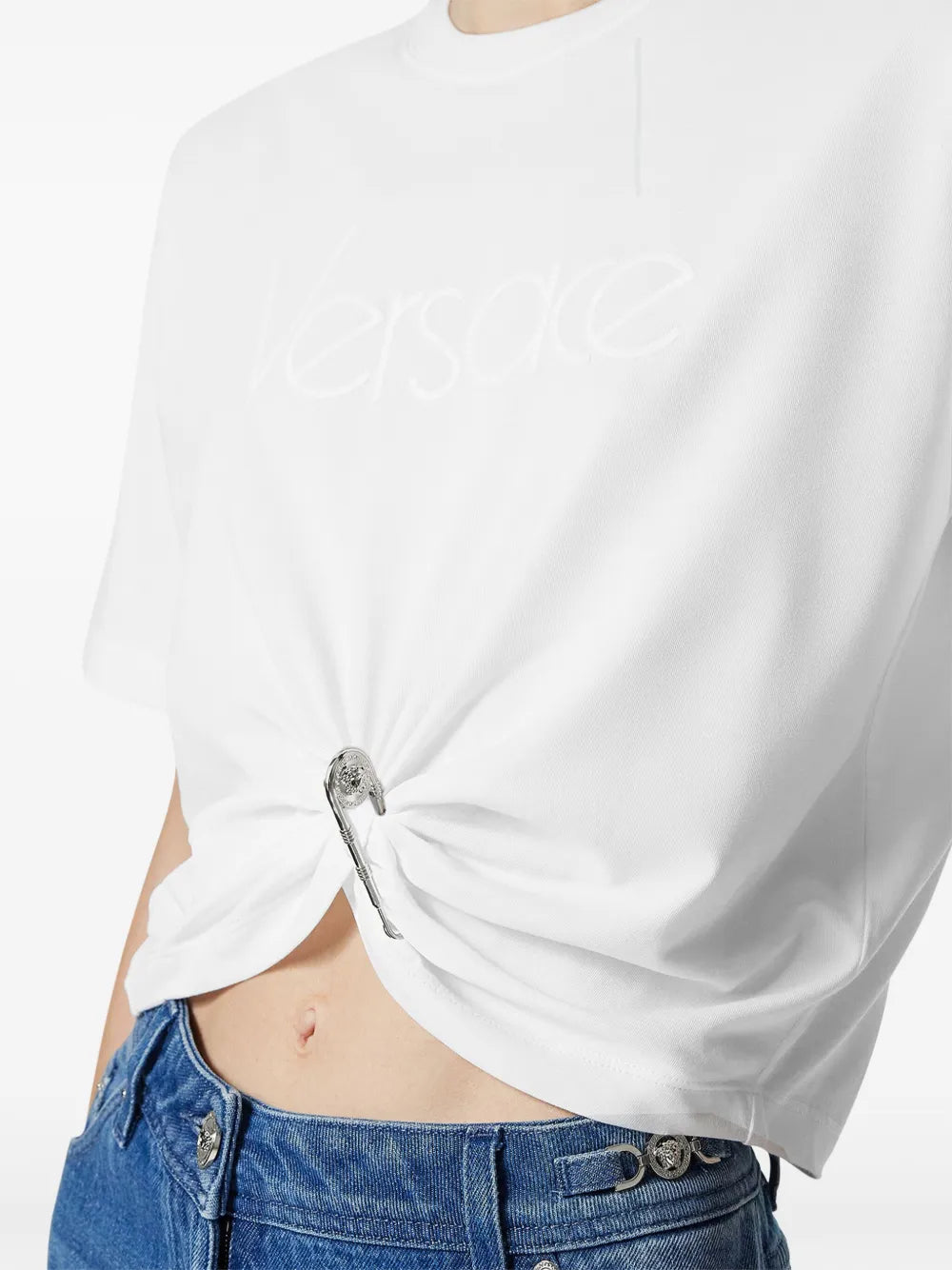 Camisetas Camiseta con Alfiler de Seguridad Versace Blanco Femme
