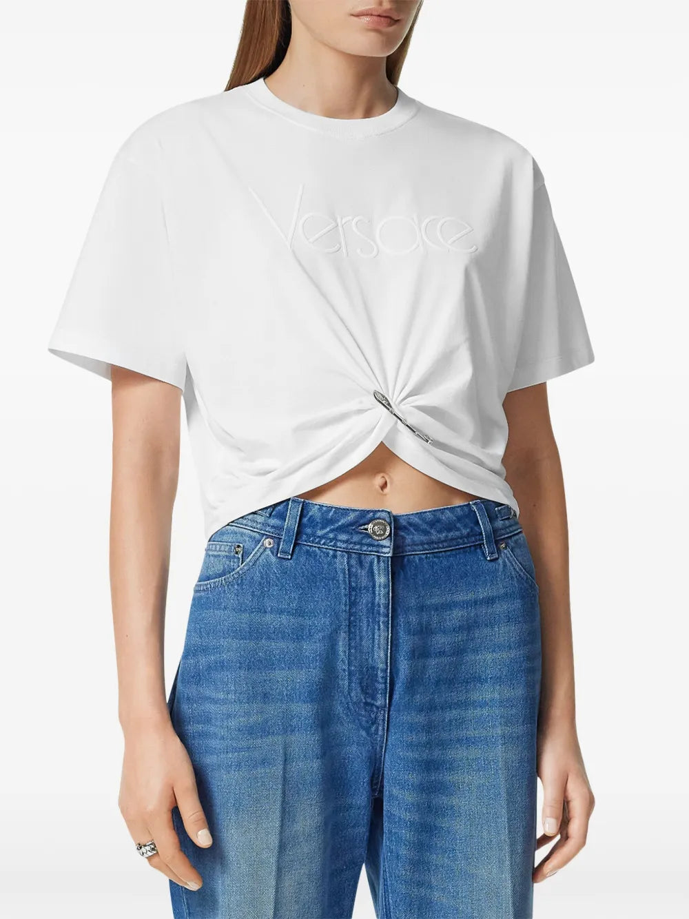 Camisetas Camiseta con Alfiler de Seguridad Versace Blanco Femme