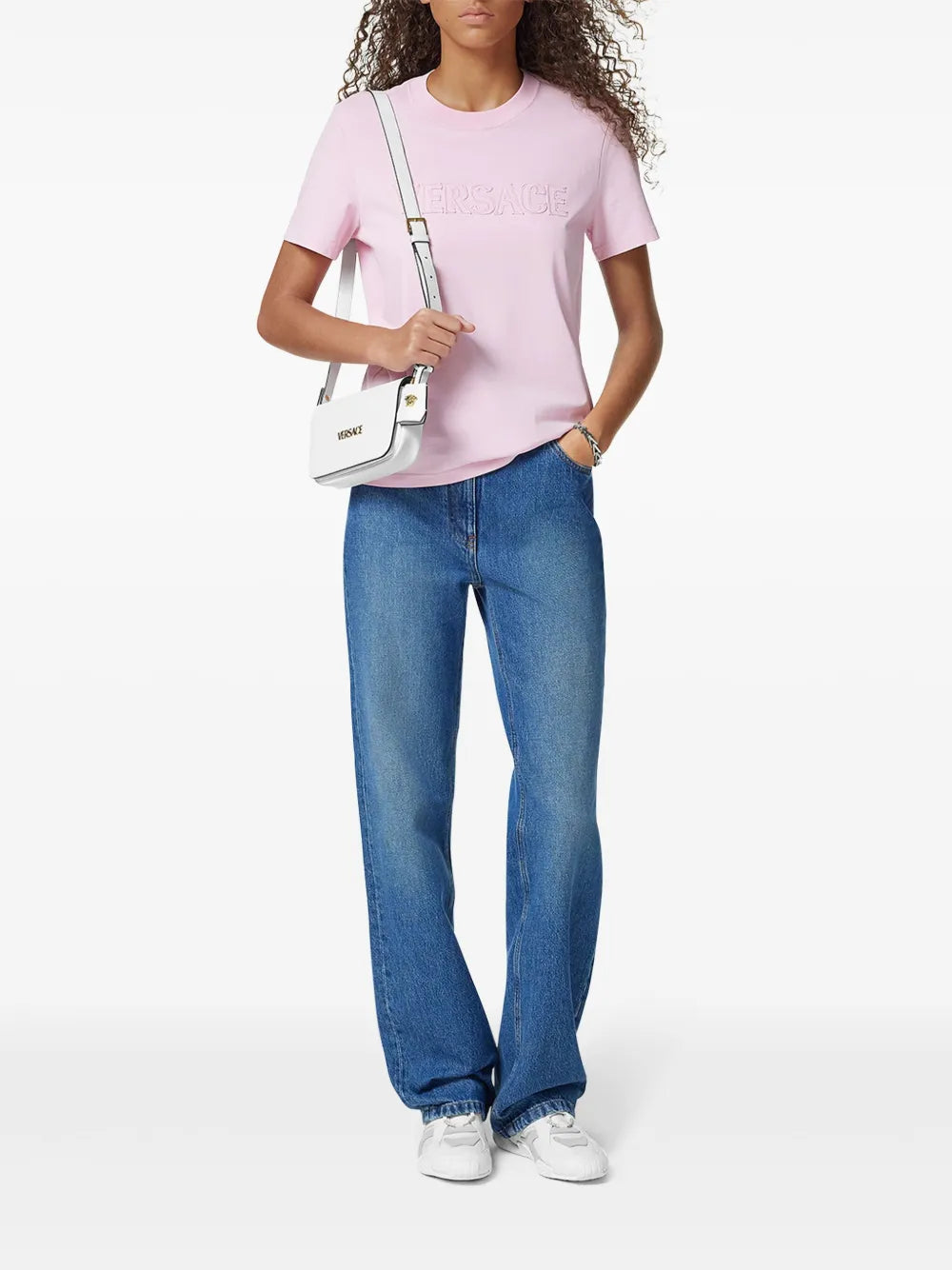 T-Shirts Gesticktes Logo T-Shirt Versace Rosa Femme