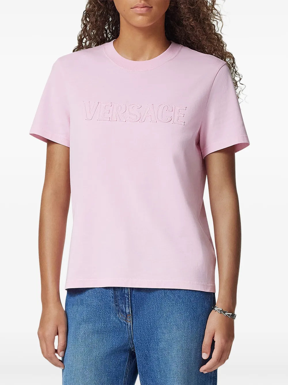 T-Shirts Gesticktes Logo T-Shirt Versace Rosa Femme