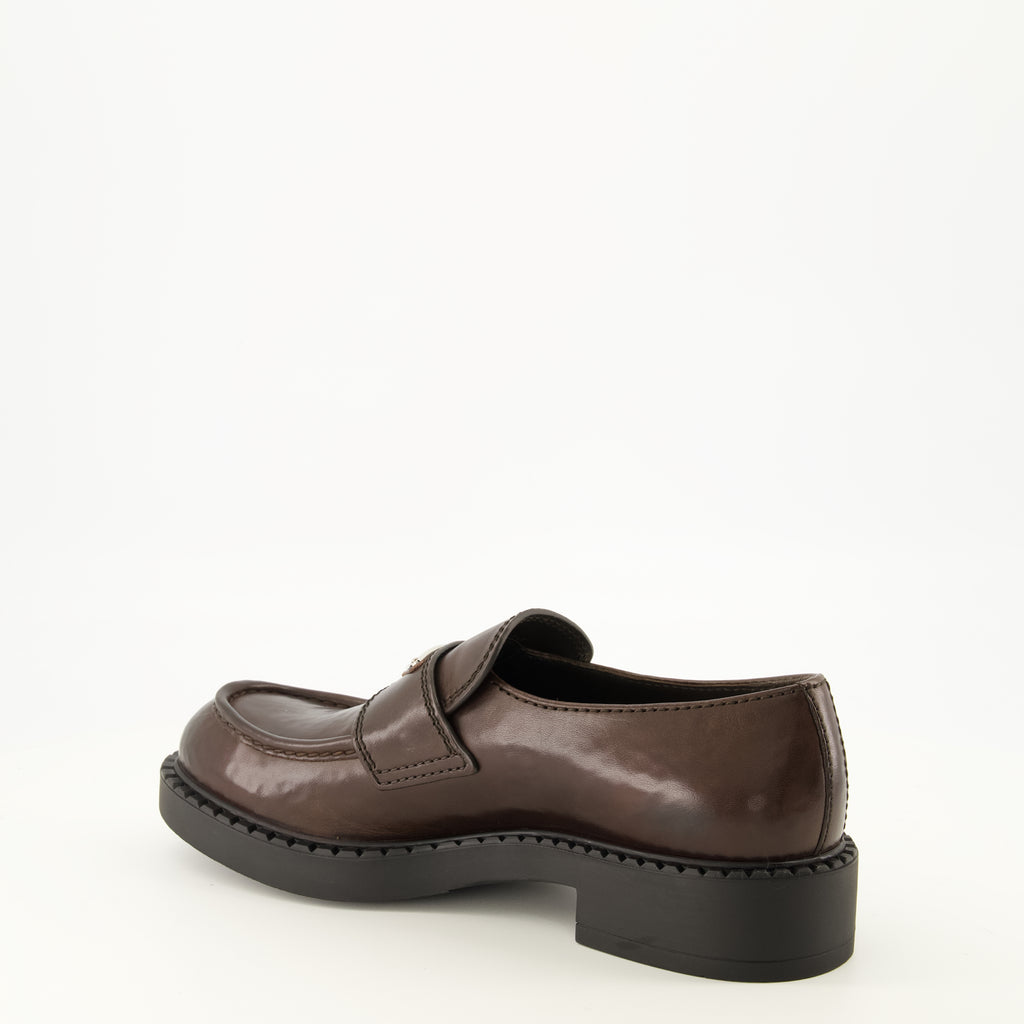 Mocassins Braune Leder Slipper Prada Marron Homme