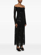 Vestidos Vestido Longo de Renda Rabanne Preto Femme