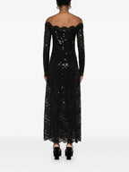 Vestidos Vestido Longo de Renda Rabanne Preto Femme