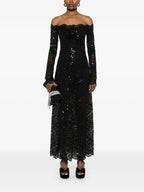 Vestidos Vestido Longo de Renda Rabanne Preto Femme