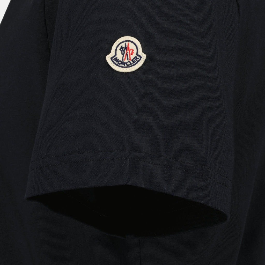 T-shirts 자수 처리된 네이비 블루 면 티셔츠 Moncler Bleu foncé Homme