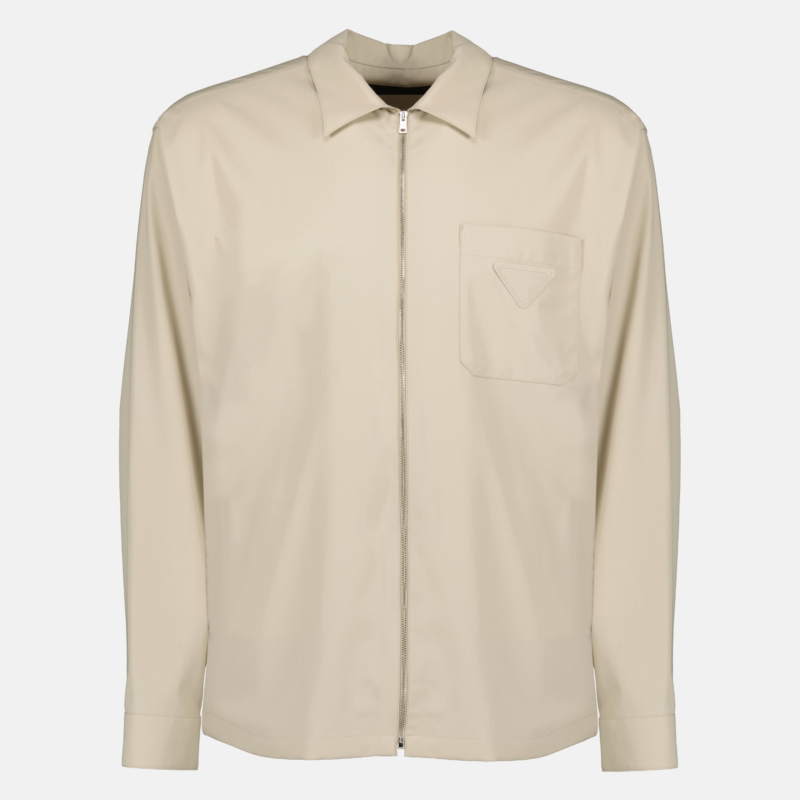 Image de l'article Veste chemise zippée en coton beige de la marque Prada pour Homme - Saison Printemps-Été 2026 - Vue de Face