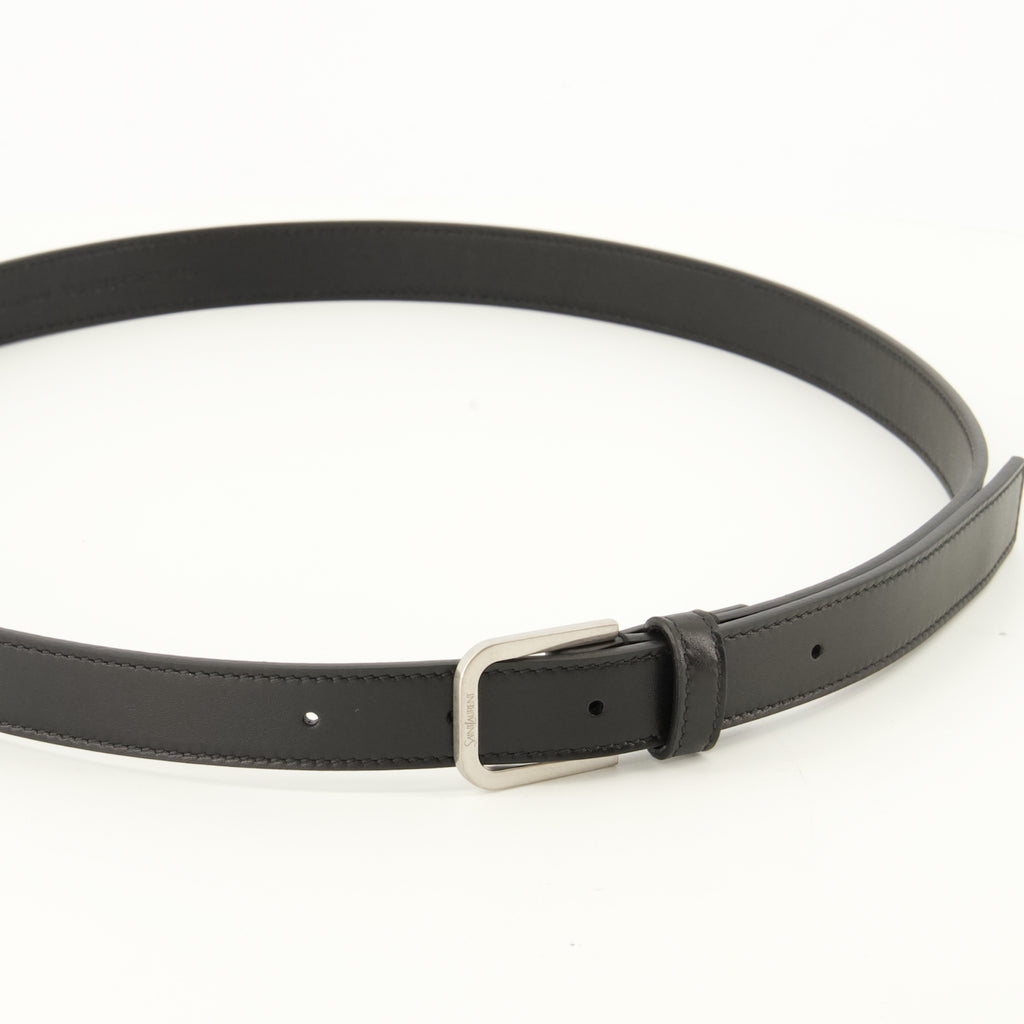 Ceintures Cinturón de cuero negro liso de alta calidad Saint Laurent Noir Homme