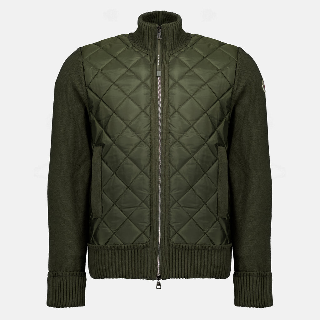 Vestes Cardigan bi-matière kaki Moncler Vert Homme