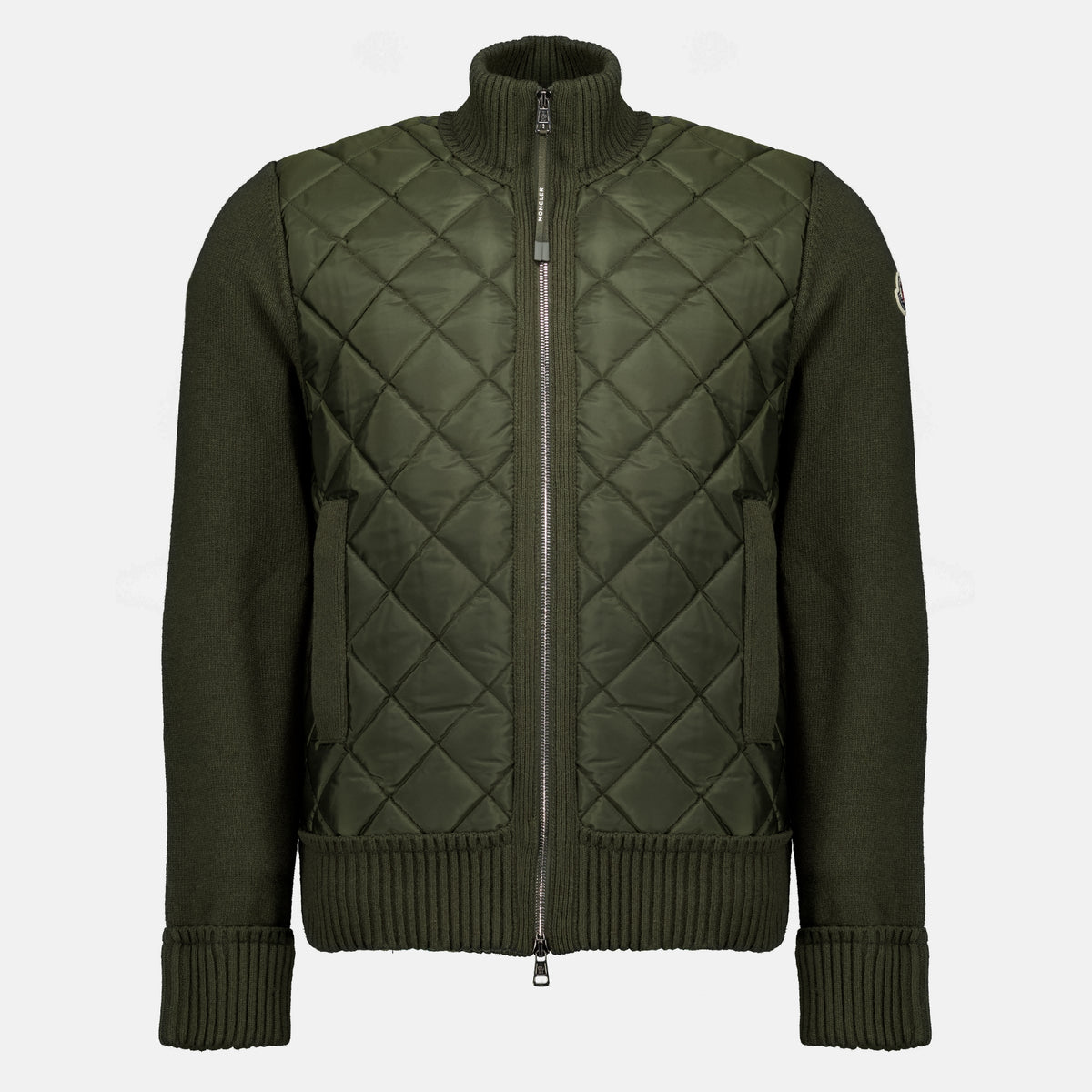 Vestes Cardigan bi-matière kaki Moncler Vert Homme