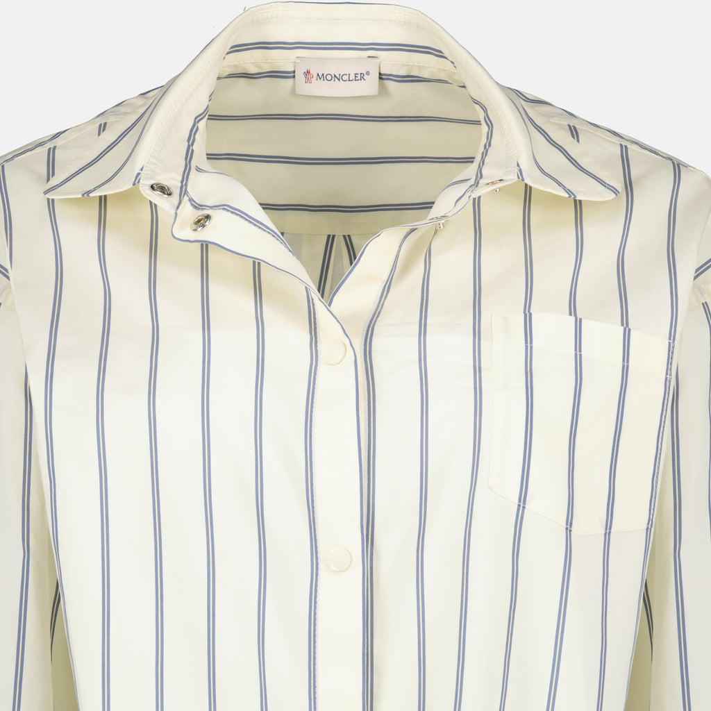 Chemises Camisa de Algodón y Seda a Rayas Moncler Blanc Femme