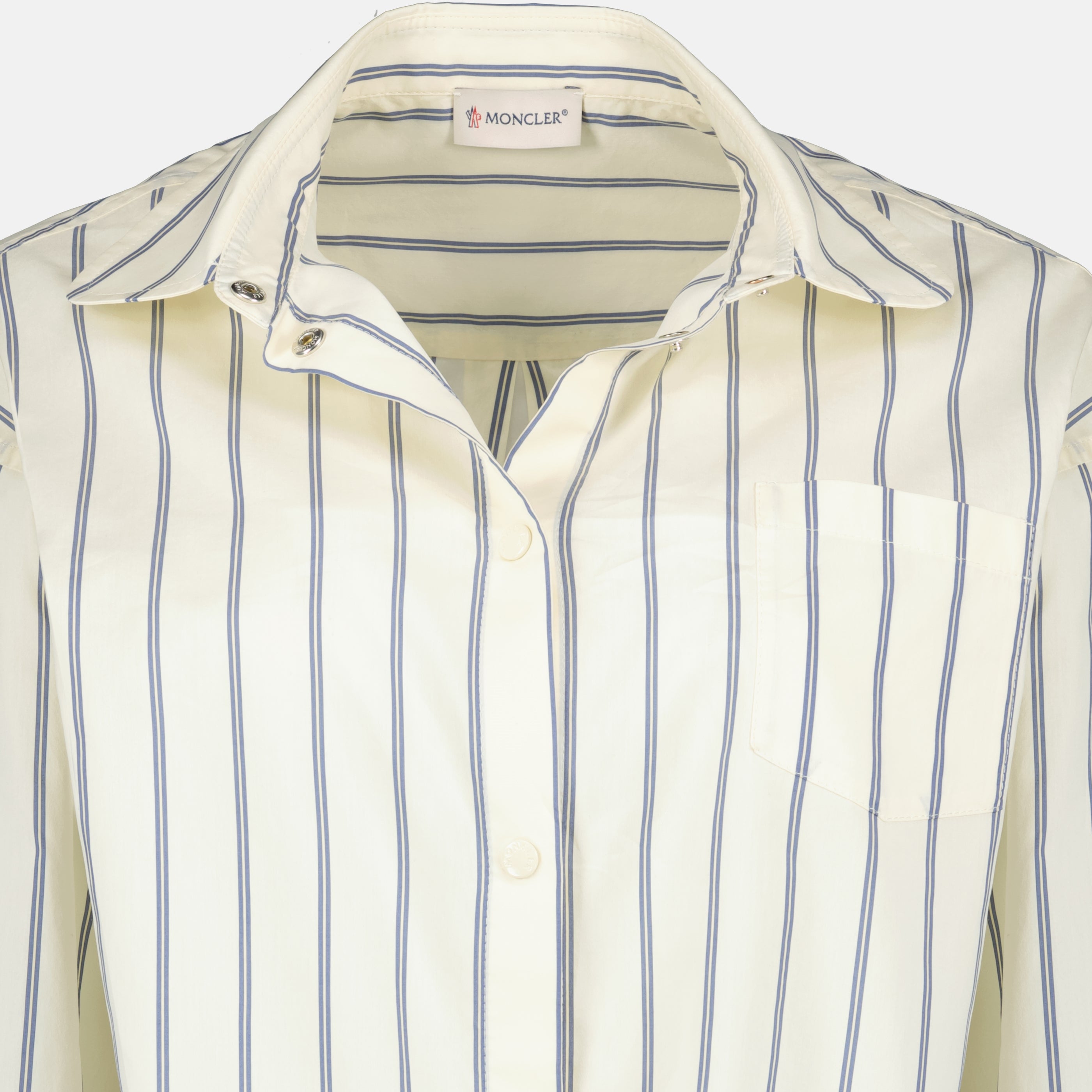 Chemises Camisa de Algodão e Seda Listada Moncler Blanc Femme