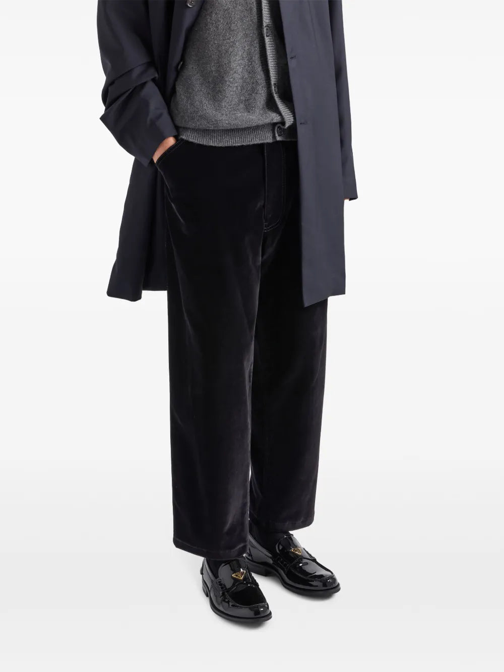 Calças Jeans de Denim em Veludo Prada Preto Homme