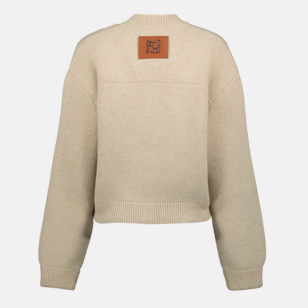 Image de l'article Cardigan en laine beige de la marque Fendi pour Femme - Saison Printemps-Été 2026 - Vue de Dos