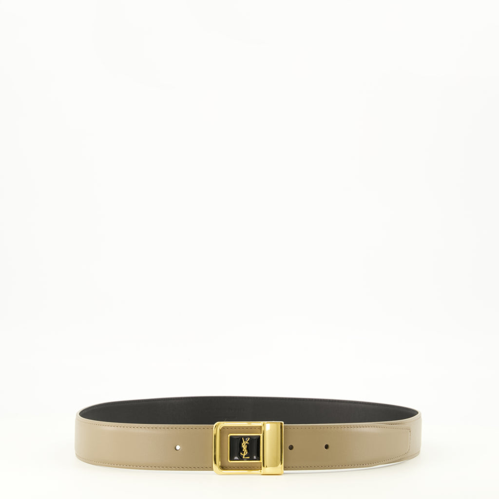 Ceintures Cinturón 66 en Cuero Beige Saint Laurent Beige Femme