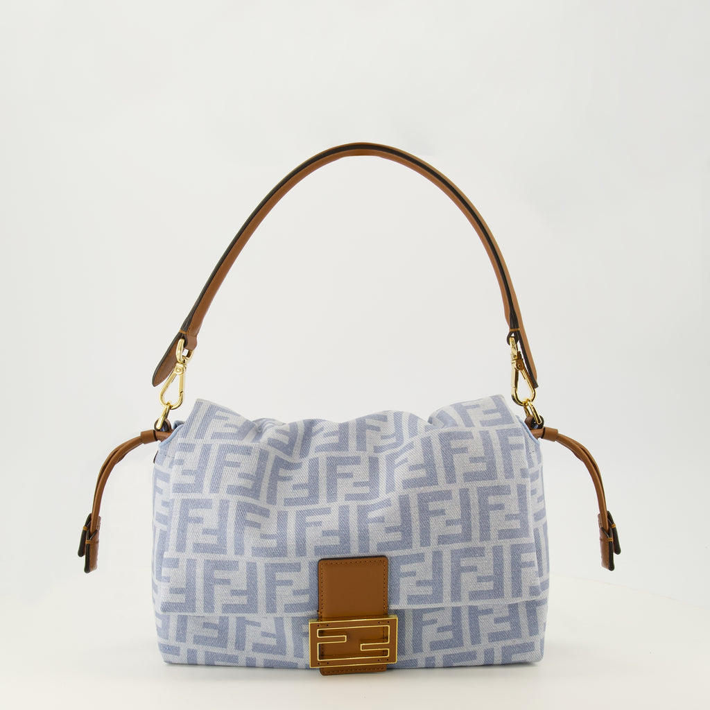 Sacs à main et épaule Baguette® Soft Medium Bag in FF Denim and Leather Fendi Bleu Femme