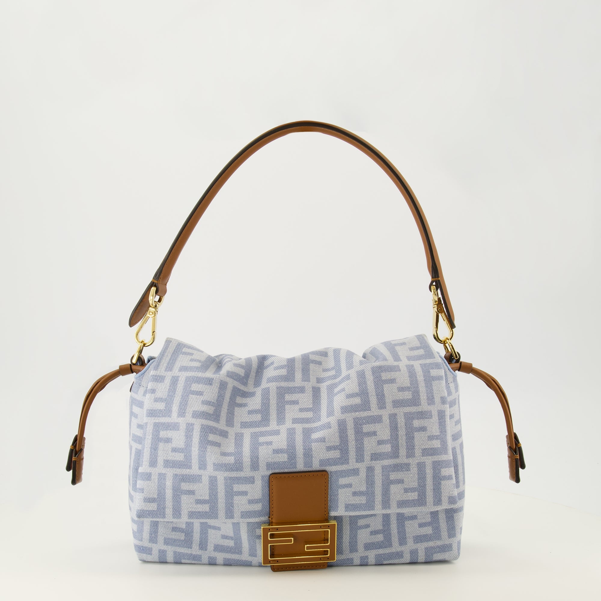 Sacs à main et épaule Sac Baguette® Soft moyen en denim FF et cuir Fendi Bleu Femme