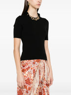 T-shirt Maglione in Lana con Catena a Maglie Rabanne Nero Femme