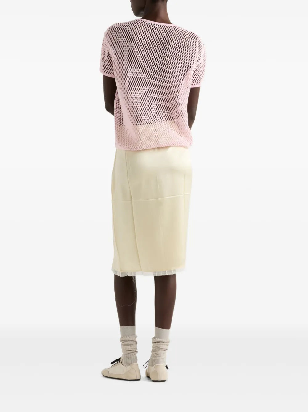 T-shirt Top in Mesh di Cotone Prada Rosa Femme