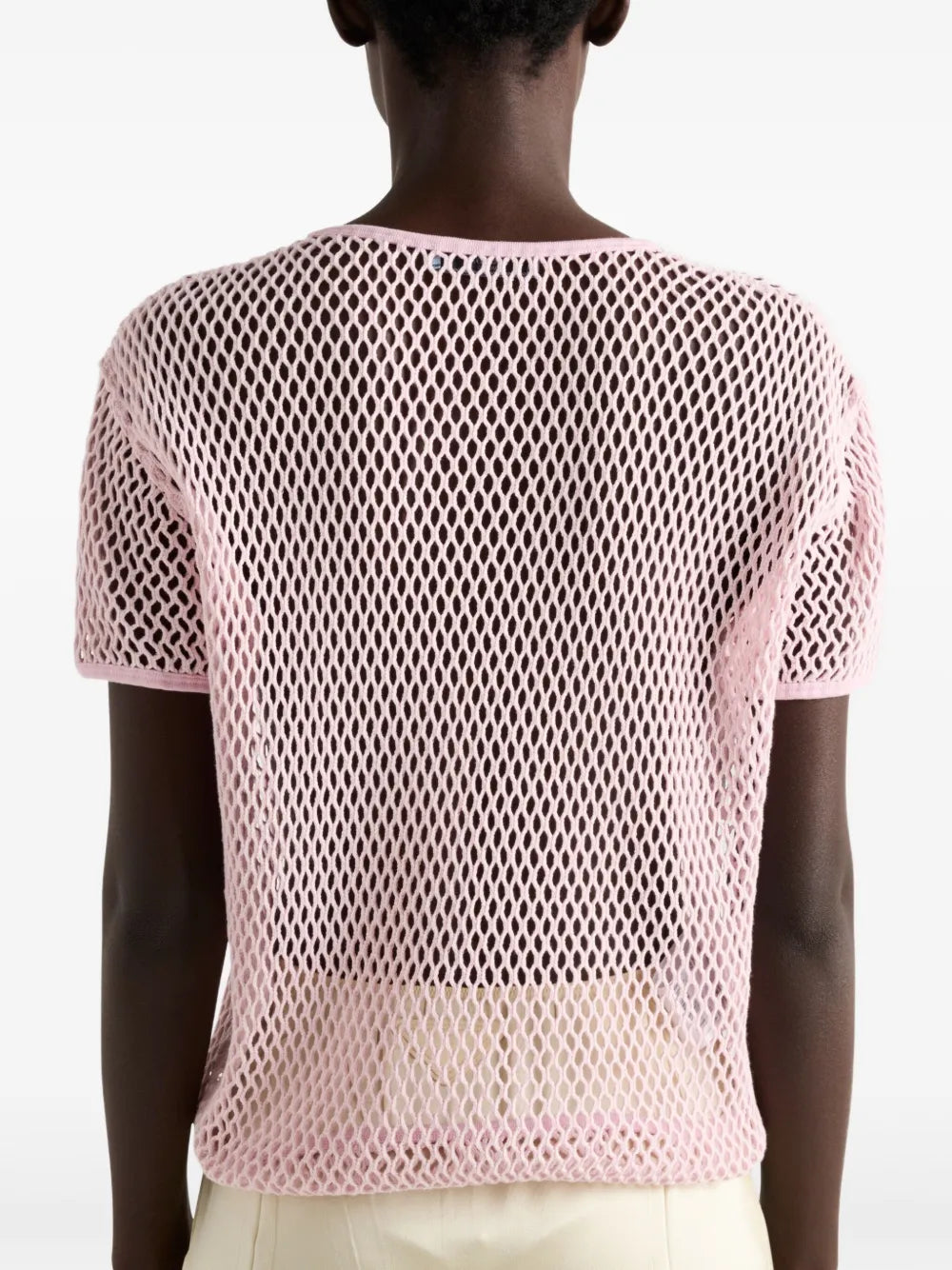 T-shirt Top in Mesh di Cotone Prada Rosa Femme