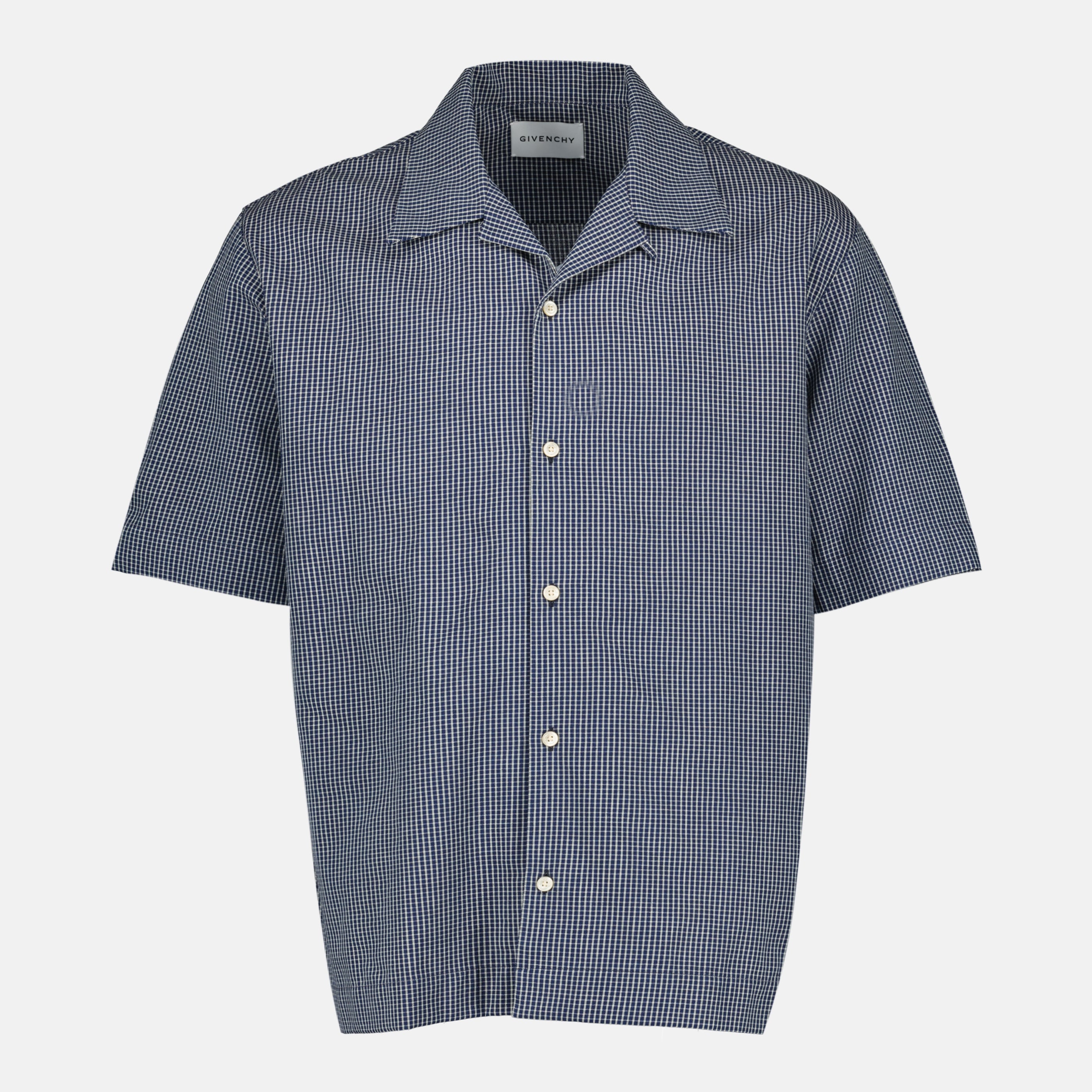 Image de l'article Chemise à carreaux en coton bleu marine de la marque Givenchy pour Homme - Saison Printemps-Été 2026 - Vue de Face