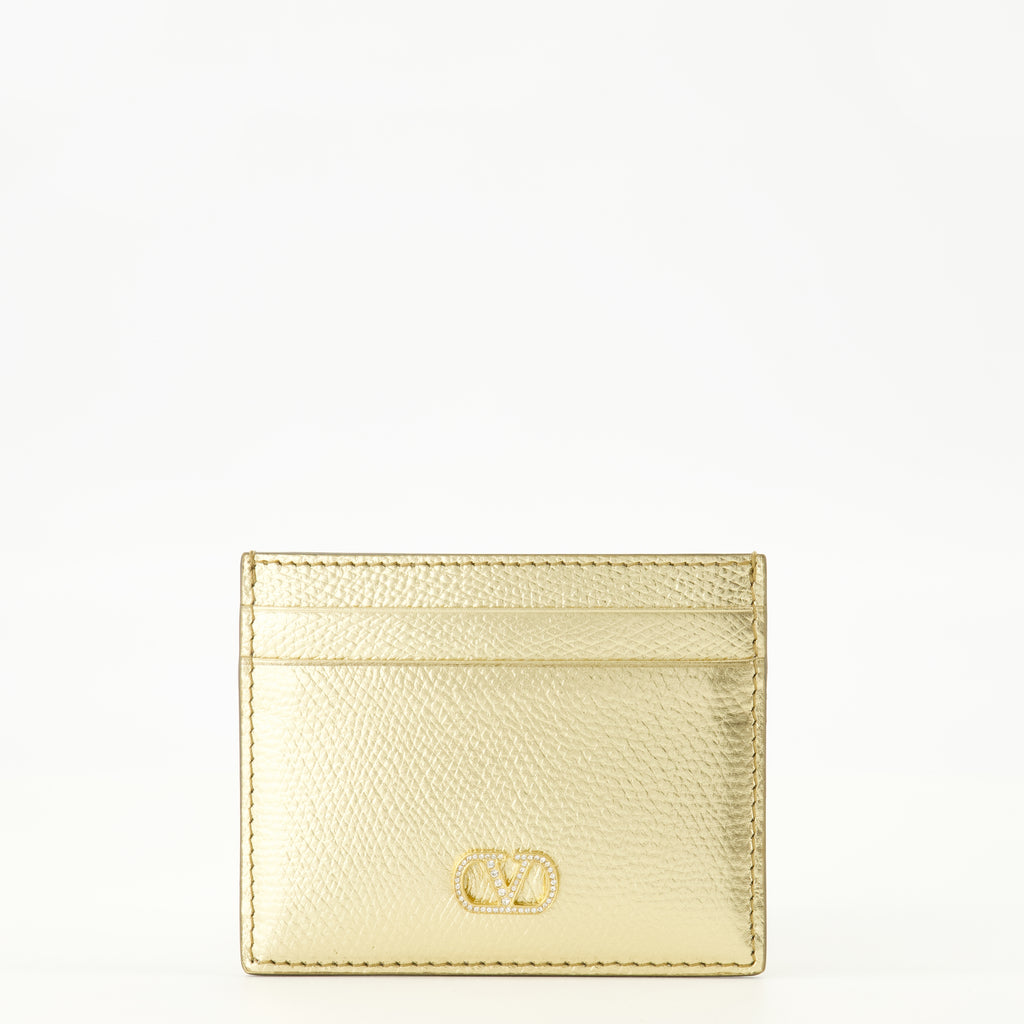 Petite maroquinerie VLogo Kartenetui aus goldenen Lamé-Leder Valentino Garavani Doré Femme