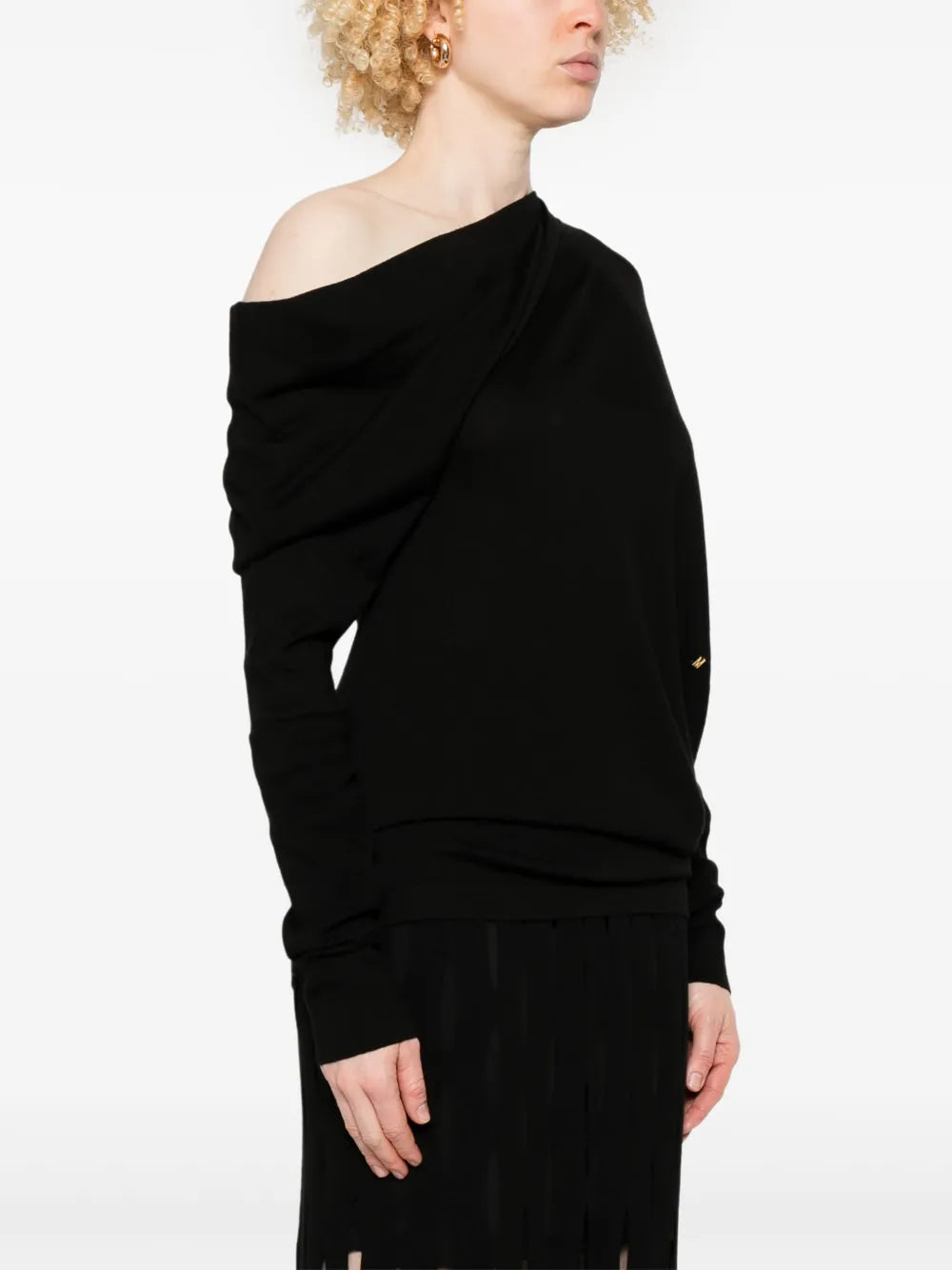 Maille Pull en laine à col drapé Moschino Noir Femme