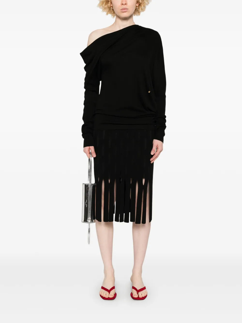 Maille Pull en laine à col drapé Moschino Noir Femme