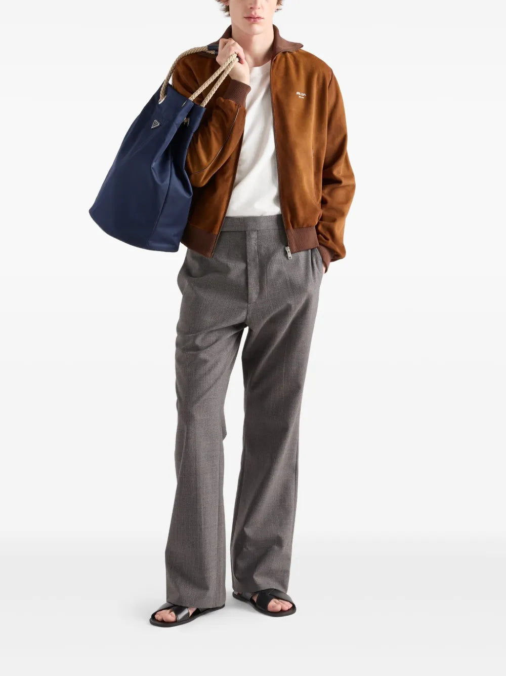 Manteaux Blouson en veau velours Prada Marron Homme