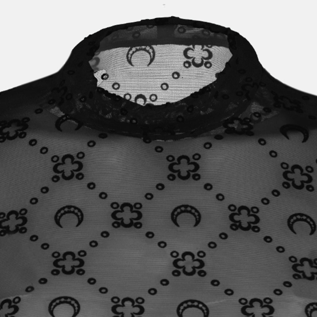 Bild des schwarzen Mesh-Monogramm-Tops von Marine Serre für Frauen - Herbst-Winter 2025 Saison - Detaillierte Ansicht_2
