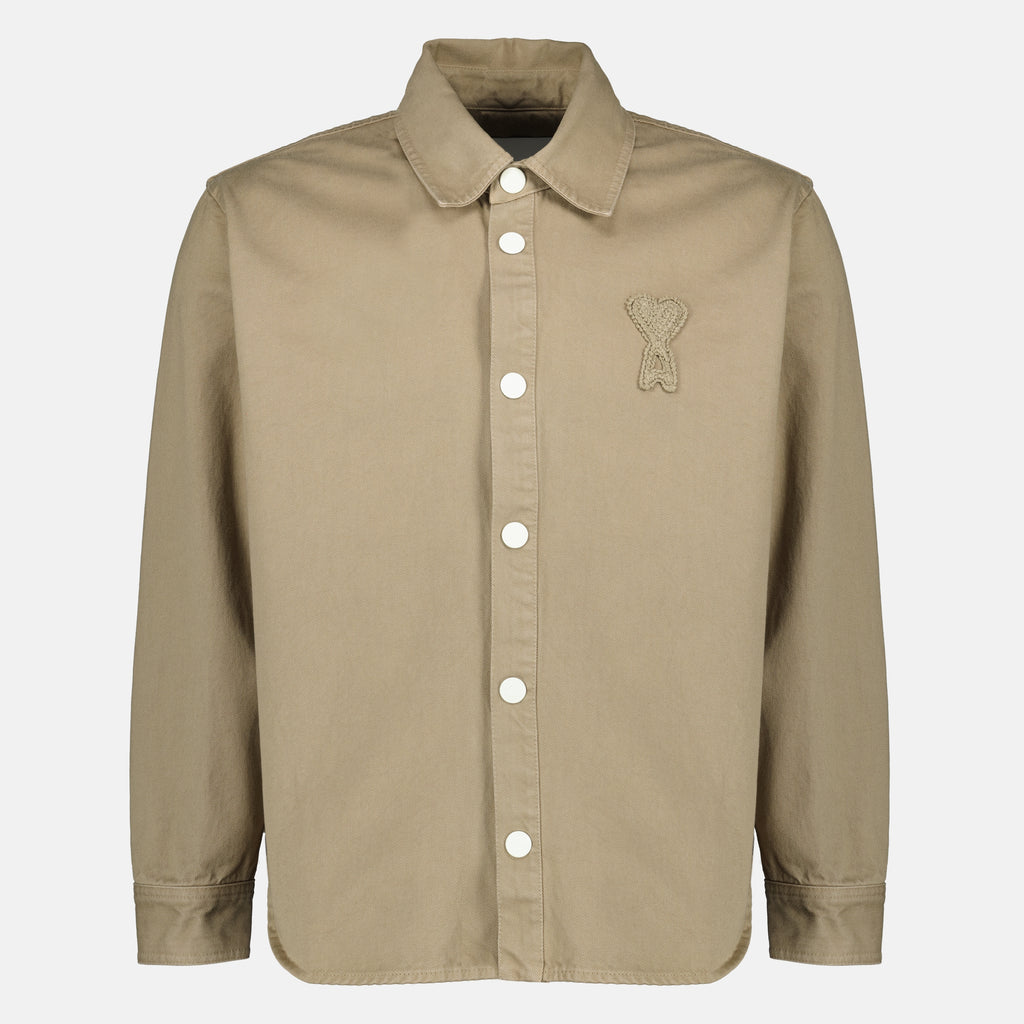 Immagine dell'articolo Camicia overshirt beige in cotone del marchio Ami PARIS per Unisex - Stagione Primavera-Estate 2026 - Vista frontale