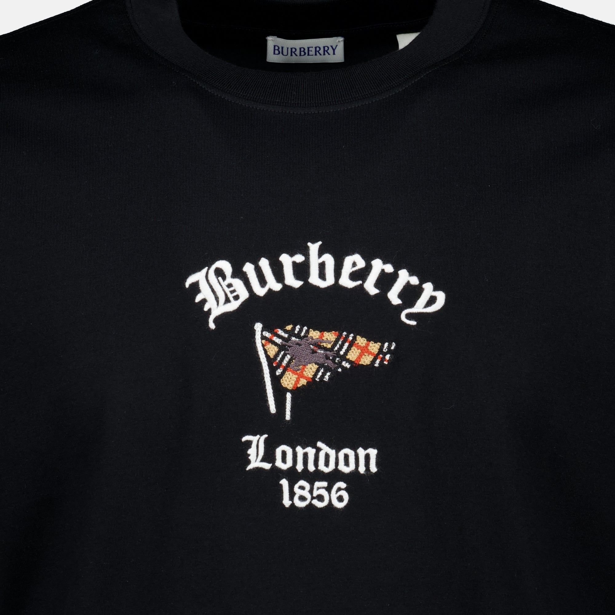 T-shirts T-shirt Nera Check Flag Burberry Noir Homme
