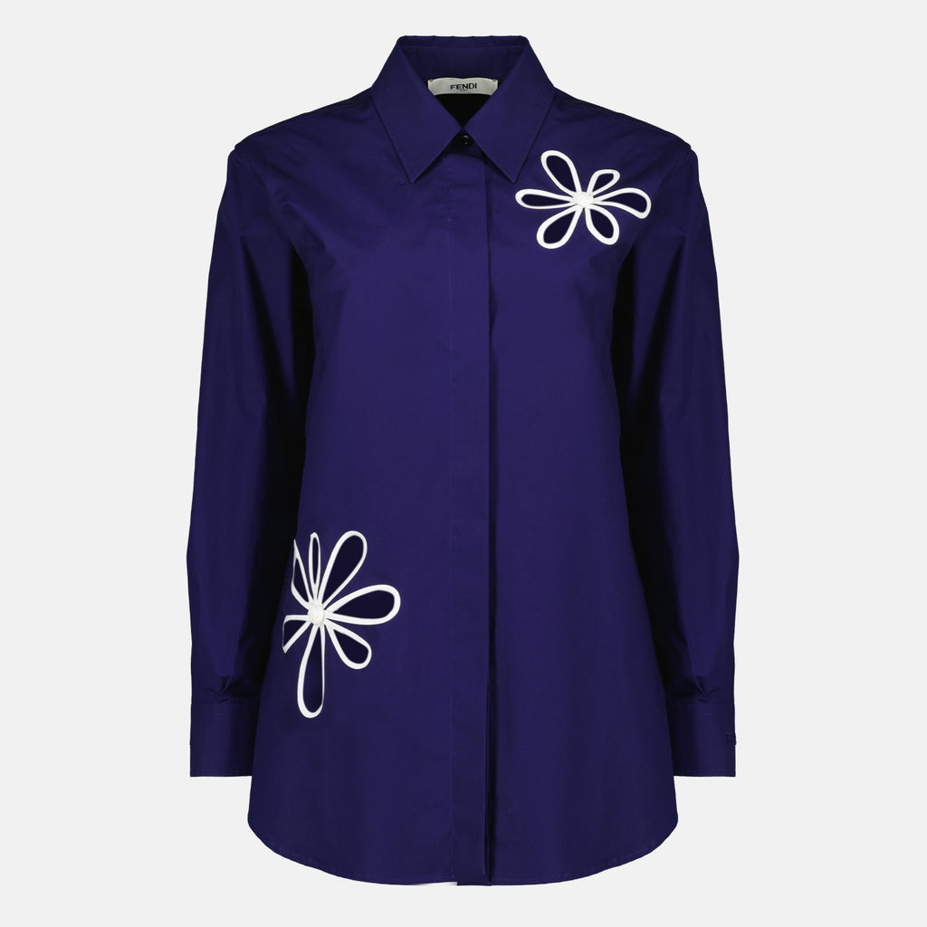 Chemises Camicia in Popeline Blu Scuro Fendi Bleu foncé Femme