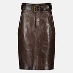 Image de l'article Jupe crayon en cuir marron de la marque Saint Laurent pour Femme - Saison Printemps-Été 2026 - Vue de Face