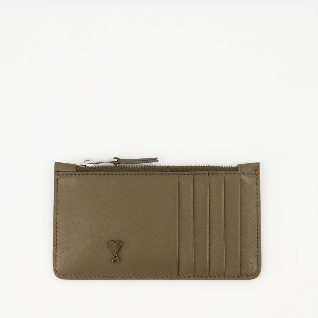 Small leather goods Zippered Card Holder Ami PARIS Brown Unisex