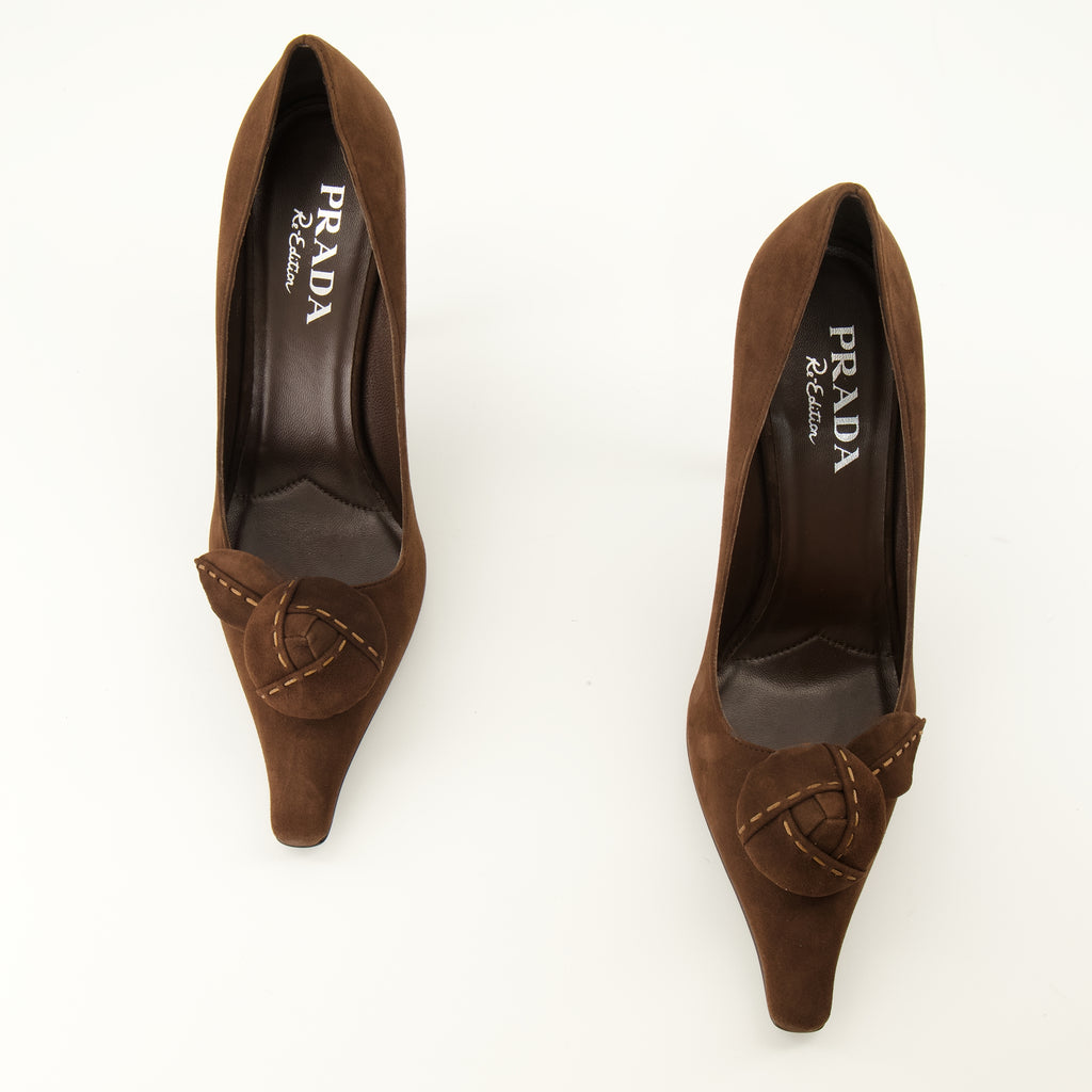Escarpins Décolleté in suede marrone Prada Marron Femme