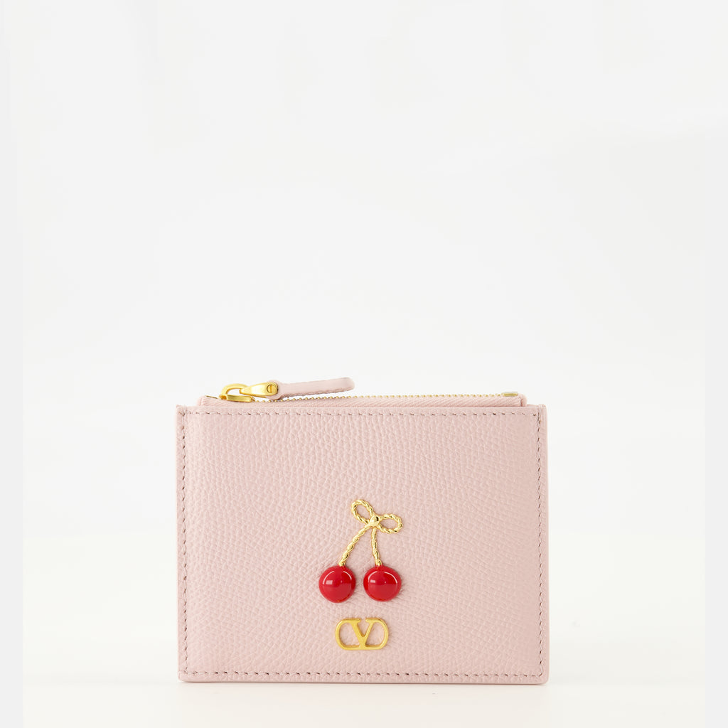 Image of the Cherryfic pink cardholder from the brand Valentino Garavani for Women - Spring-Summer 2026 - Front View