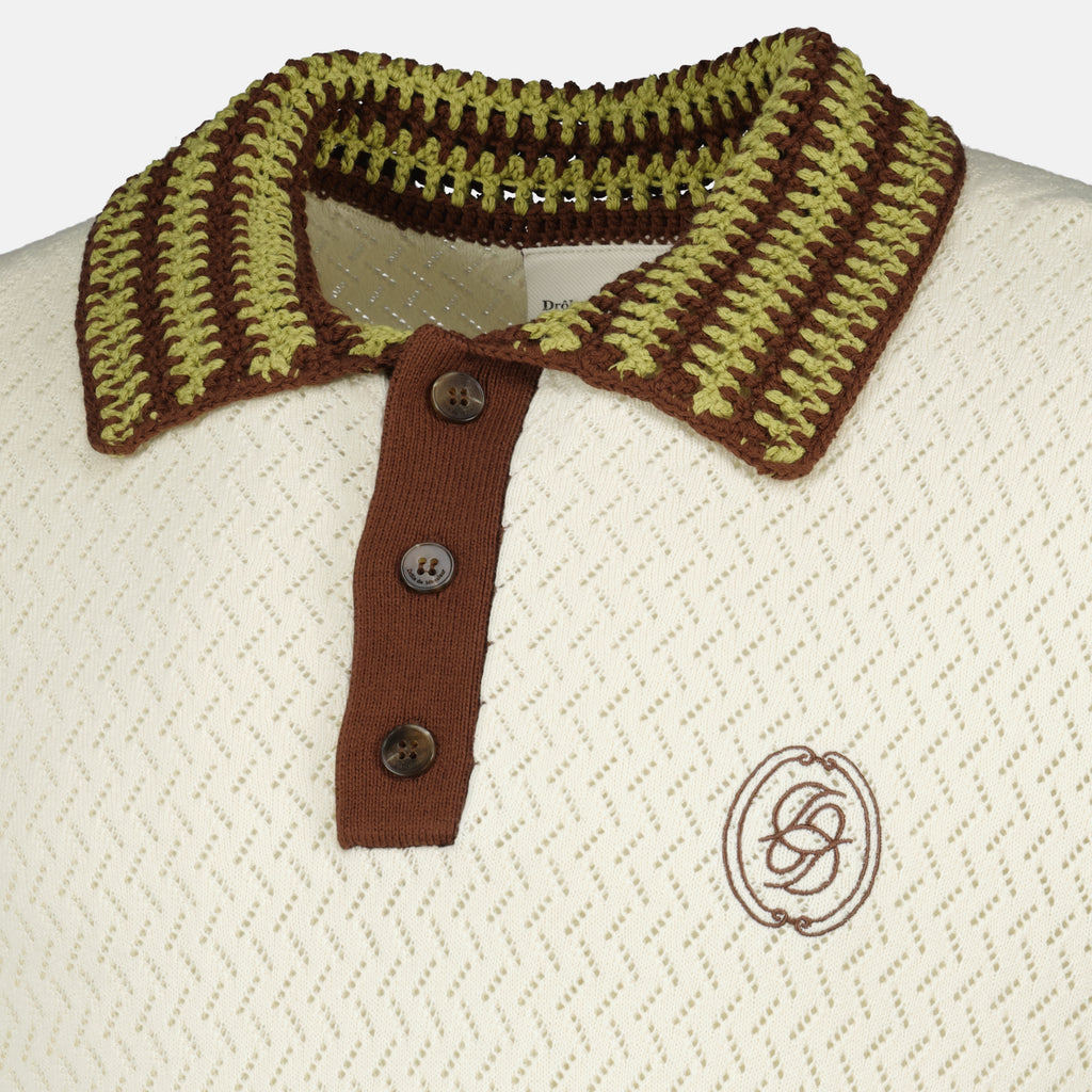 Image de l'article Polo D-Miroir beige en maille de la marque Drole De Monsieur pour Homme - Saison Printemps-Été 2026 - Vue détaillée_1