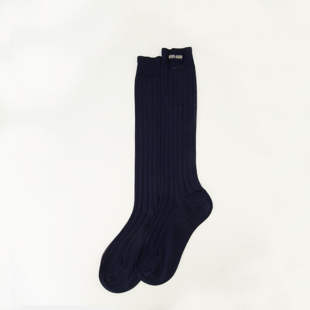 Image of the Miu Miu Women's Navy Blue Silk Socks - Spring-Summer 2026 - Back View
